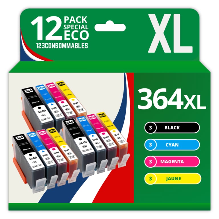 123CONSOMMABLES 364XL Cartouche d'encre Compatible avec HP 364 364XL pour Officejet 4620 4610 4622 Deskjet 3520 3524 Photosmart 5520 5510 5511 5512 3 / 3 Cyan / 3 / 3 Jaune Neuf