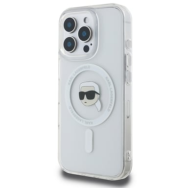 Étui Karl Lagerfeld pour iPhone 16 Pro Max 6.9'' blanc étui rigide IML Metal Karl Head MagSafe