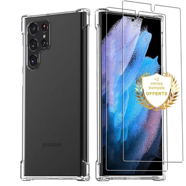 EVETANE Coque Samsung Galaxy S23 Ultra Antichoc Silicone + 2 Vitres en verre trempé Protection écran