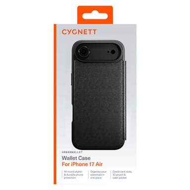 CYGNETT Funda tipo cartera para iPhone Air de cuero MagSafe MagWallet antichoque Negro