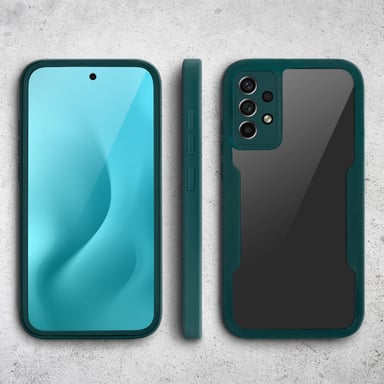 Moozy Coque 360 pour Samsung A53 5G - Coque transparente à bord vert, protection intégrale double face, coque avec protecteur d'écran intégré