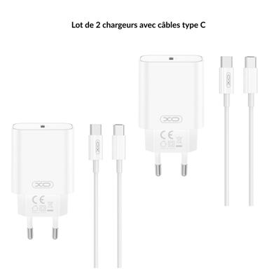 lot de 2 Packs chargeurs iPhone 17 16 15, 20W USB C Chargeur Rapide 2M Cable C to C pour iPhone 17/17 Pro/16 Pro Max/15 Pro Max/15 Plus/iPad 12.9/11 pouces, Air 5 4, Samsung Galaxy, Adaptateur Secteur