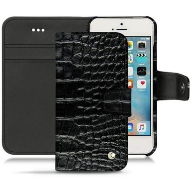 Apple iPhone SE Funda de piel - Solapa billetera - Negro - Cueros especiales