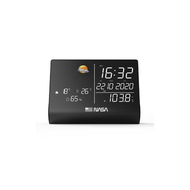 NASA WSP1300 - Estación meteorológica, altavoz Bluetooth, pantalla LCD de 6,4'', reloj/calendario/radio FM, se suministra con adaptador de CA - Negro