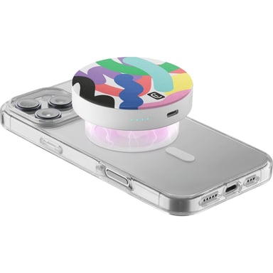 Cellularline Mag Vibe 3000 MAG VIBE è la batteria esterna MagSafe da 3 000 mAh dal design compatto e rotondo, con grafiche colorate. Si fissa magneticamente all'iPhone per una ricarica senza fili da 5W. Perfetta