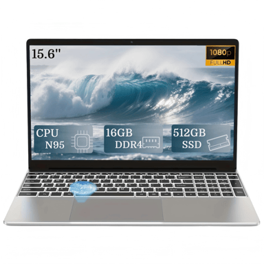 ROLINE Laptop 5800 mAh 15,6'' Intel N95 16GB RAM 512GB SSD Schermo FHD IPS Windows 11 Argento