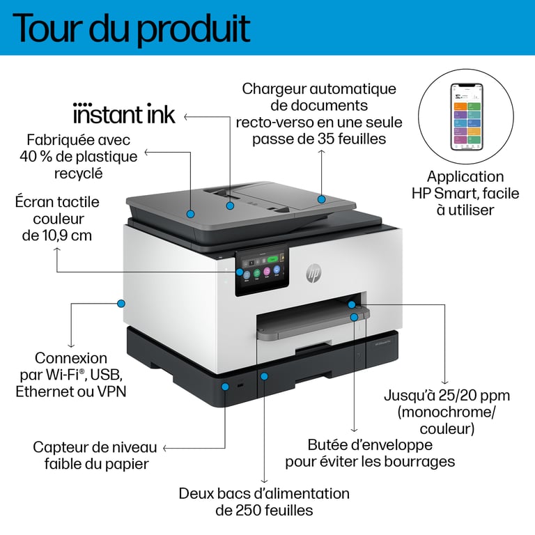 Imprimante Multifonctions Jet D'encre Instant Ink Officejet Pro Hp - vue 6