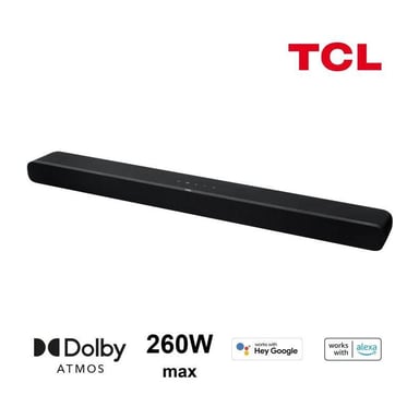 TCL TS8211 - Barra de sonido Dolby Atmos 2.1 con subwoofers integrados - 260 W - HDMI - Chromecast integrado - Compatible con Alexa