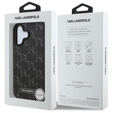 Étui Karl Lagerfeld pour iPhone 16 6.1'' noir étui rigide Hot Stamp Magsafe