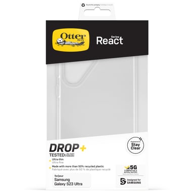 OtterBox Funda para Galaxy S23 Ultra React,resistente a golpes y caídas,Ultra-fina, Protectora,Testada con los estándares Militares anticaídas,Antimic