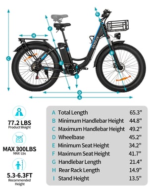 Vélo de montagne électrique Ridstar MN26 1500 W à gros pneus 48 V 20 Ah