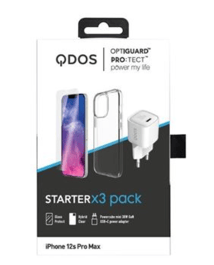 QDOS Starter Pack para iPhone 13 Pro Max - Funda transparente y accesorios esenciales