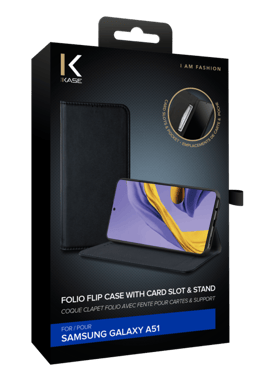 Funda tipo concha con ranura para tarjetas y soporte para Samsung Galaxy A51, negro
