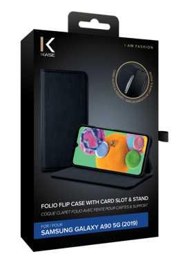 Clamshell folio con ranura para tarjetas y soporte para Samsung Galaxy A90 5G 2019, Negro