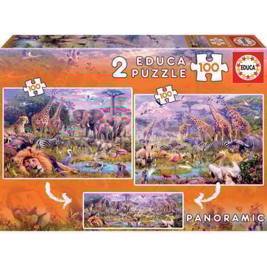 Puzzle educativo 2x100 piezas: Animales salvajes para niños