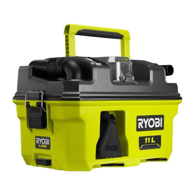 Aspirateur d'atelier RYOBI RV1811-0 18V - 1500l/min - collecteur 11 L - filtre HEPA H12 - Adaptateur, suceur plat et buse entonn - Neuf