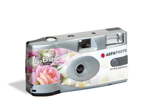 AGFA PHOTO 601020 - Appareil Photo Jetable LeBox Flash, 27 photos, Objectif Optique 31 mm - Gris et fleurs