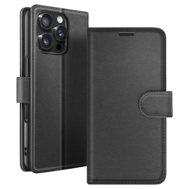 Zanaé Funda tipo cartera para iPhone 16 Pro con soporte y lengüeta magnética Negro