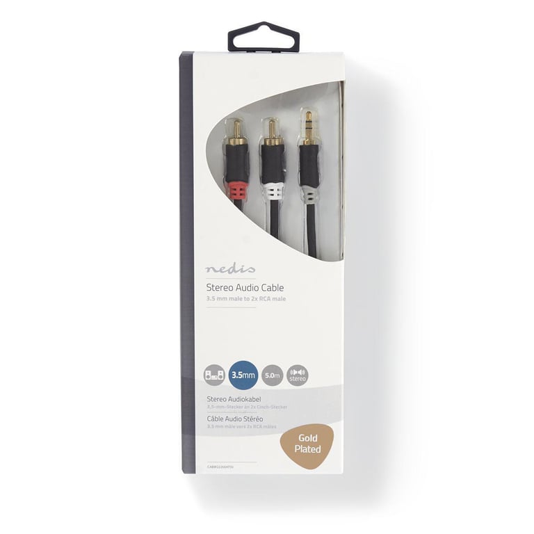 Nedis Câble Audio Stéréo 3.5 Mm Mâle 2x Rca Male Plaqué Or 5.00 M R - Cabw22200at50 - vue 3