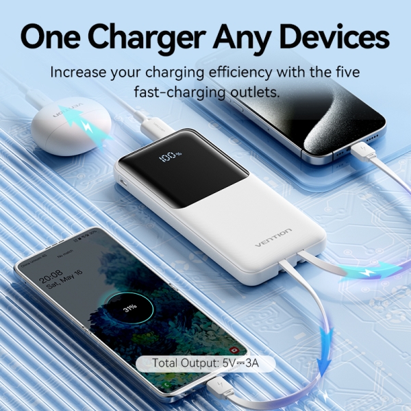 Vention Power Bank 10 000 mAh Plusieurs interfaces USB Charge rapide Sortie totale Couleu Neuf - vue 2