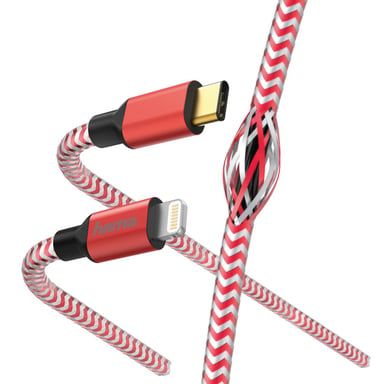 Câble de charge rapide/données ''Reflective'', USB-C/Lightning, 1, 5m, rouge