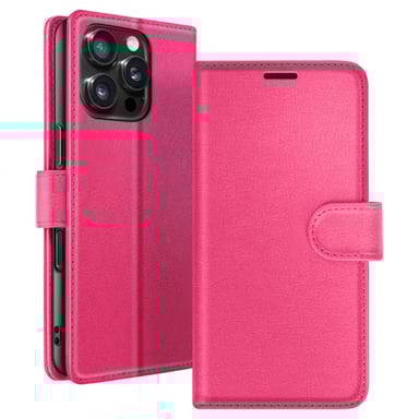 Zanaé Funda tipo cartera para iPhone 16 Pro Max con soporte y lengüeta magnética Fucsia