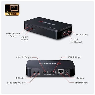 AVERMEDIA EzRecorder 330 Caja de grabación y streaming SIN PC Graba en 1080p y reproduce en 4K HDMI A/V compuesto 61ER330000AB