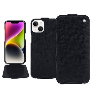 Housse cuir Apple iPhone 15 Plus - Rabat vertical - Noir - Cuir saffiano