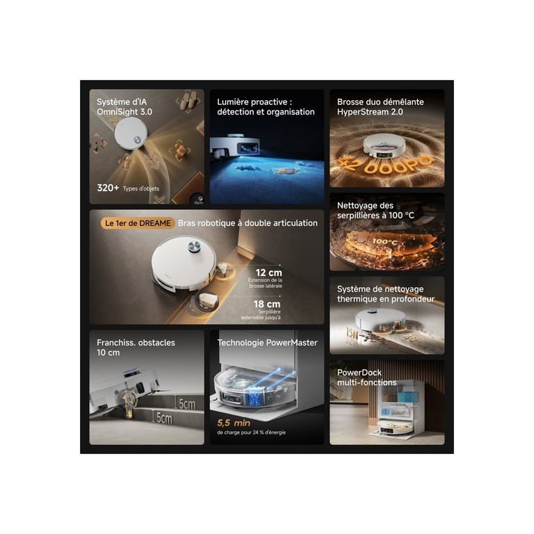 Aspirateur robot laveur DREAME X60 Ultra Complete Autonomie longue 42 000 Pa - vue 4
