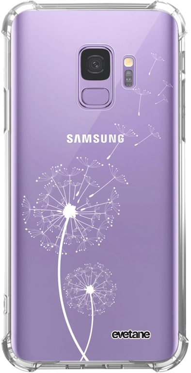 Evetane Coque Samsung Galaxy S9 anti-choc souple angles renforcés transparente Motif Pissenlit blanc