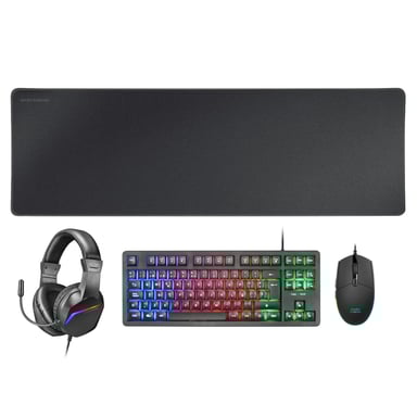 Mars Gaming MCP-RGB3, Pack Gaming Teclado Fixed RGB + Ratón Gaming RGB Flow 3200 DPI + Auriculares Over-Ear RGB + Alfombrilla XXL, Negro, Idioma Españ