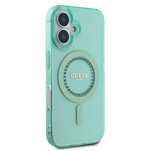 Guess Étui pour iPhone 16 Plus 6.7 vert étui rigide IML Rhinestones MagSafe - vue 3