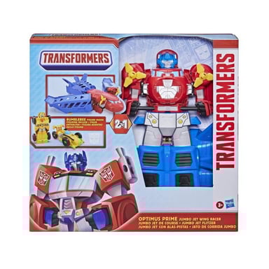 TRANSFORMERS - Optimus Prime Jumbo Jet con Bumblebee 11 cm figura di auto da corsa - da 3 anni - 38 cm