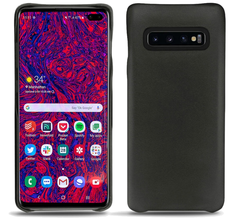 Coque cuir Samsung Galaxy S10+ - Coque arrièreNoir