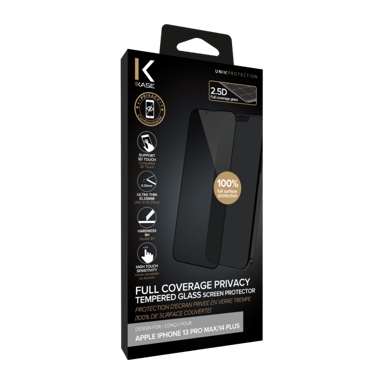 Protector de pantalla privado de cristal templado (100% cobertura de superficie) para Apple iPhone 13 Pro Max/14 Plus, Negro