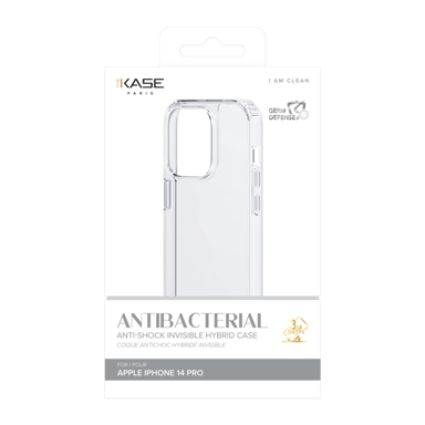 Custodia antiurto ibrida antibatterica invisibile per Apple iPhone 14 Pro, trasparente
