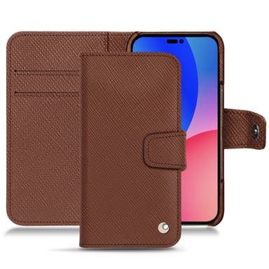 Housse cuir Apple iPhone 14 Pro Max -  - Marron - Cuir saffiano