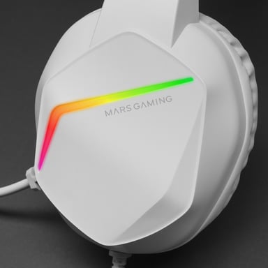 Mars Gaming MH122 Blanco, Cascos Gaming FRGB Over Ear con Micrófono, Sonido HiFi, Cancelación de Sonido, Ultraligeros, PS4 PS5 Xbox Switch Tablet Windows Mac