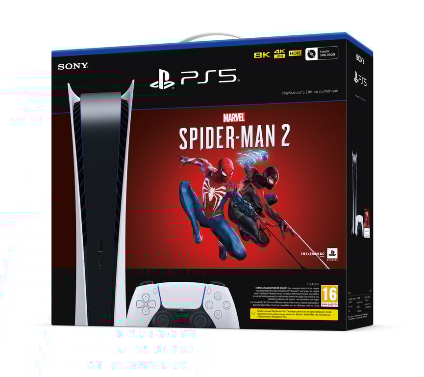 Pack Console Ps5 Standard Edition Digital + Marvel' Spider man 2 Sony - vue 3