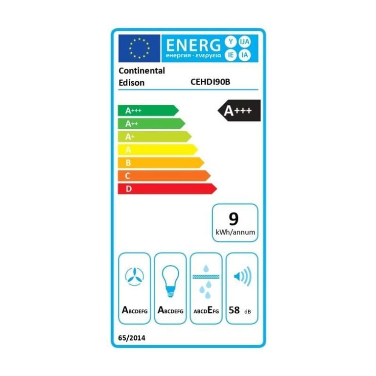Hotte décorative inclinée CONTINENTAL EDISON CEHDI90B A +++ L90 cm - vue 4