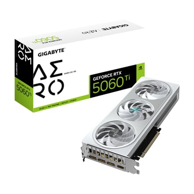 GIGABYTE GeForce RTX 5060 Ti AERO OC 8G Tarjeta Gráfica – 8 GB GDDR7, 128 bits, PCI-E 5.0, 2647 MHz Frecuencia del núcleo, 3 x DisplayPort, 1 x HDMI, GV-N506TAERO OC-8GD