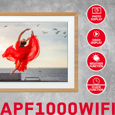 AGFAPHOTO Marco de Fotos Conectado Realiview APF1000 Wi-Fi 10'' LCD - Visualización de Fotos/Vídeos, Reloj, Clima, Rotación Automática, Memoria 32GB, Aplicación FRAMEO iOS/Android Incluida - Madera