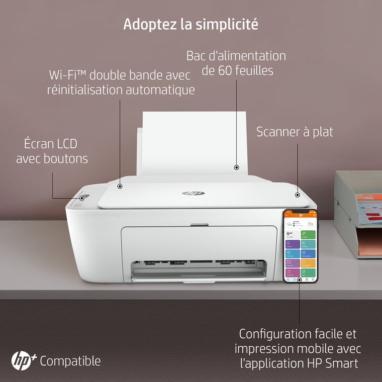 HP DeskJet Imprimante Tout en un HP Couleur Imprimante pour Domicile Impression copie numérisation Sans fil HP+ Éligibilité HP Instant Ink Imprimer depuis un téléphone ou une tablette Neuf - vue 2