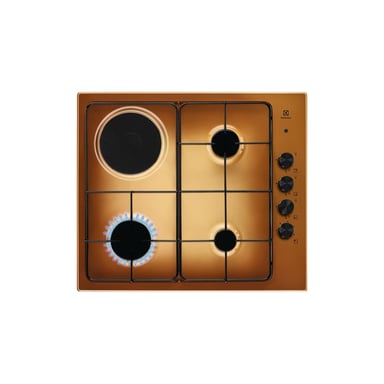 Table de cuisson mixte encastrable Electrolux EGL62821OT 58 cm 3 foyers gaz + 1 zone électrique Allumage électronique Sécurité gaz Commandes rotatives Or