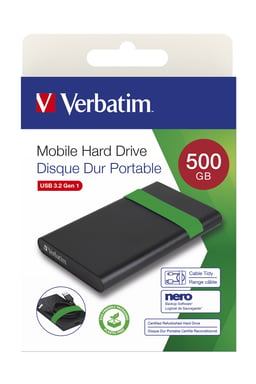 Verbatim 53111 disque dur externe 512 Go 5400 tr/min 2.5'' Micro-USB B 2.0/3.2 Gen 1 (3.1 Gen 1) Noir, Vert