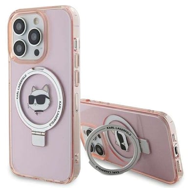 Étui Karl Lagerfeld pour iPhone 15 Pro Max 6.7'' rose étui rigide Ring Stand Choupette Head MagSafe