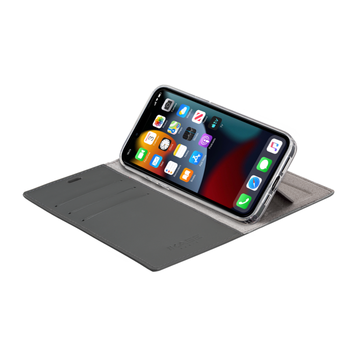 Diarycase 2.0 Coque clapet en cuir véritable avec support aimanté pour Apple iPhone 13 Pro Max, Minuit Noir