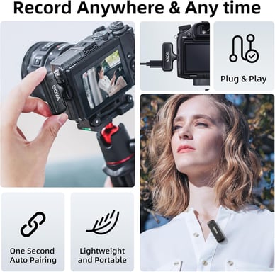 Microfono lavalier wireless BOYA BY-WM3T-M2 con connessione TRS da 3,5 mm per fotocamere DSLR e videocamere