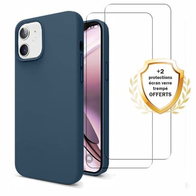 EVETANE iPhone 11 Custodia in silicone liquido blu navy + 2 Protezioni per lo schermo in vetro temperato antiurto
