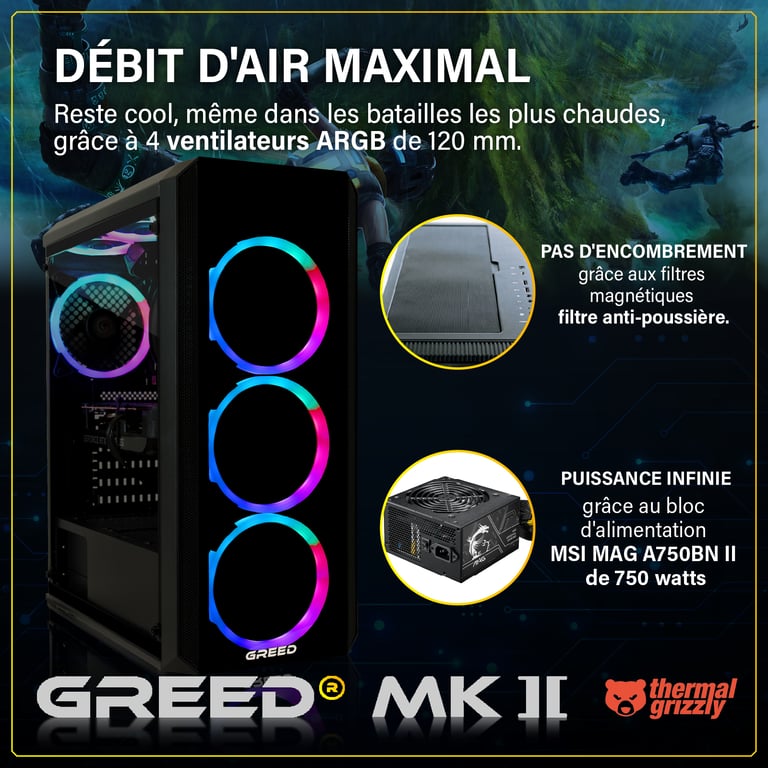 MK2 PC Gamer Intel Core i7 Nvidia Geforce RTX 5060 Rapide Bureau PC Gaming 4 9 GHz RAM DDR4 SSD Ordinateur avec WiFi + Windows 11 Pro Neuf - vue 3